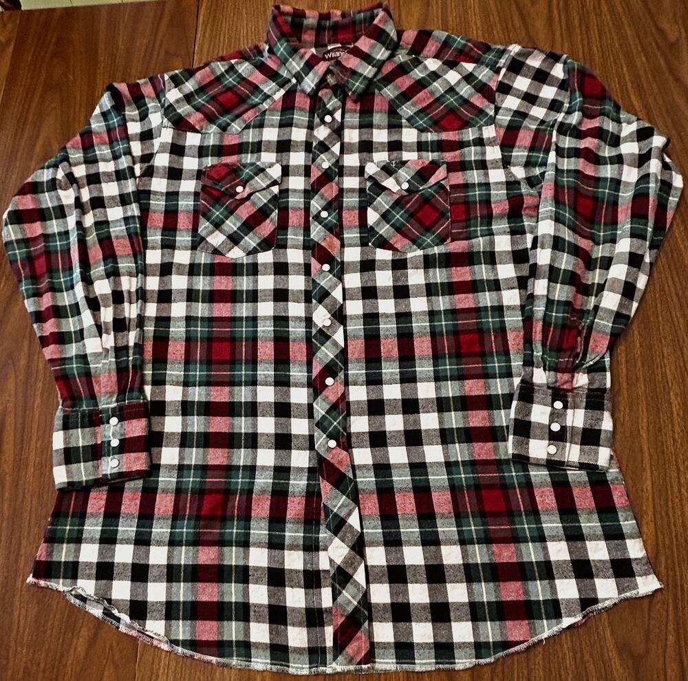 Wrangler Western Shirt Men’s 2XT Tall Red Flannel Plaid Pearl Snap Long Sleeve